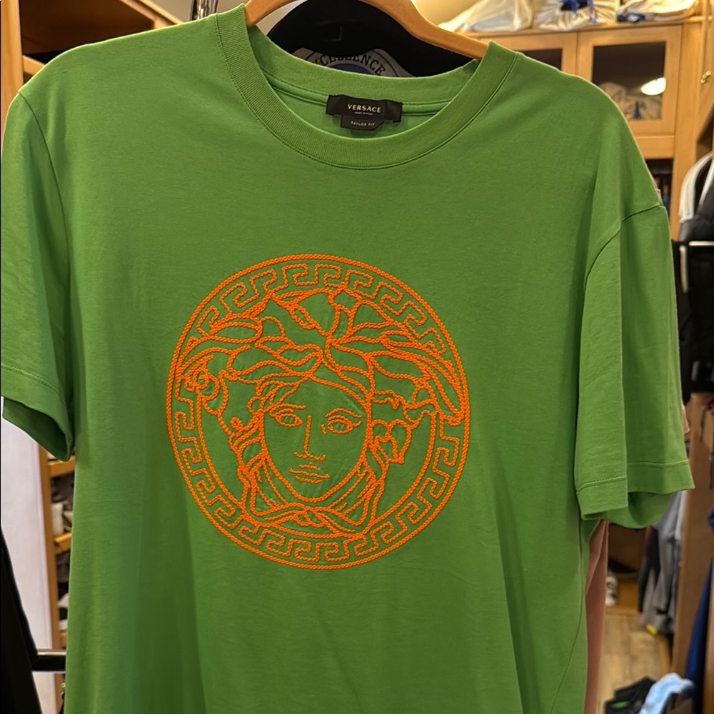 Versace Green T-Shirt with Orange Medusa Logo